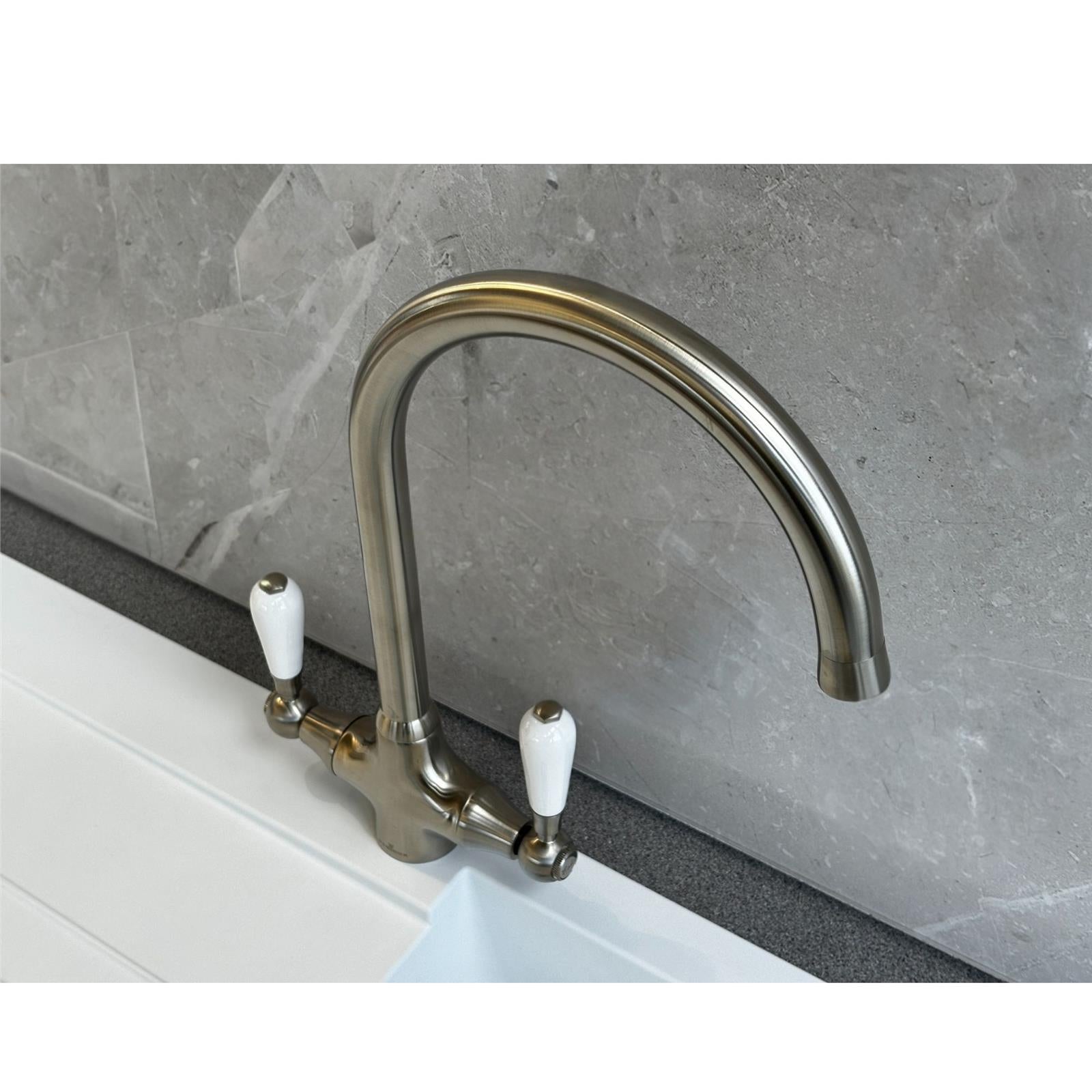 Reginox ELBE Brushed Nickel Traditional Dual Lever Kitchen Mixer Tap